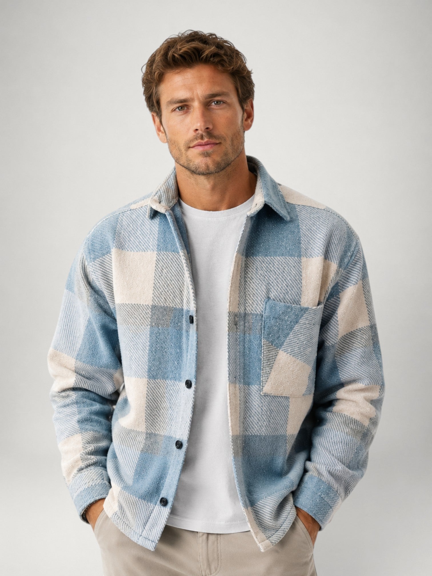 Men's Brushed Plaid Button-Up Overshirt