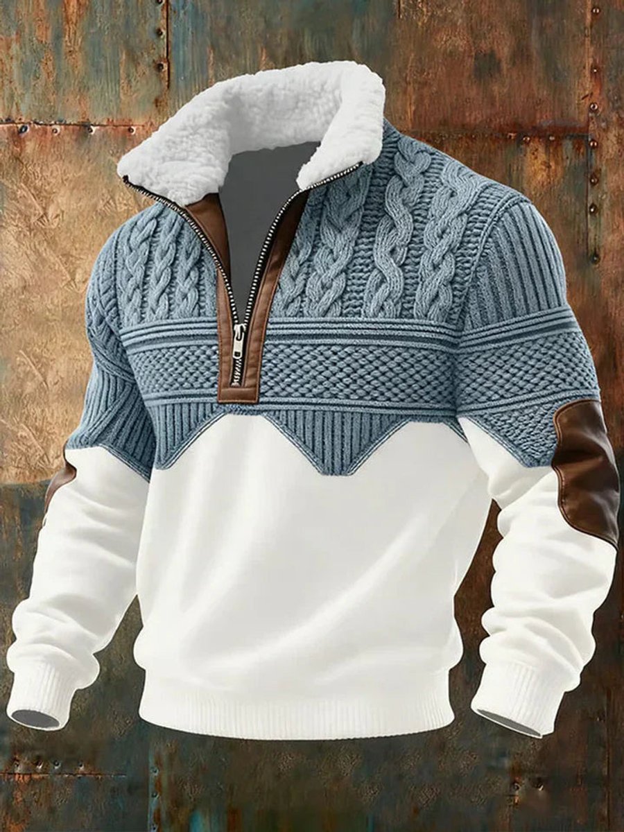 Men's Cable Knit Half Zip Colorblock Sweater