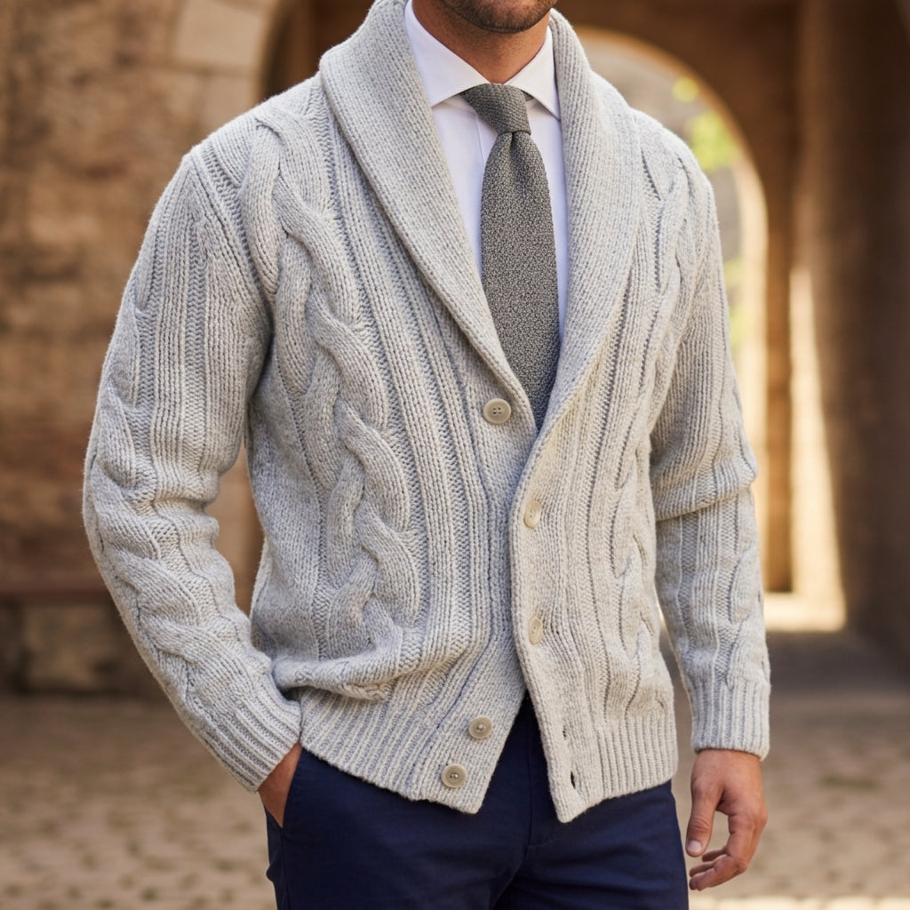 Men's Cable Knit Shawl Collar Cardigan