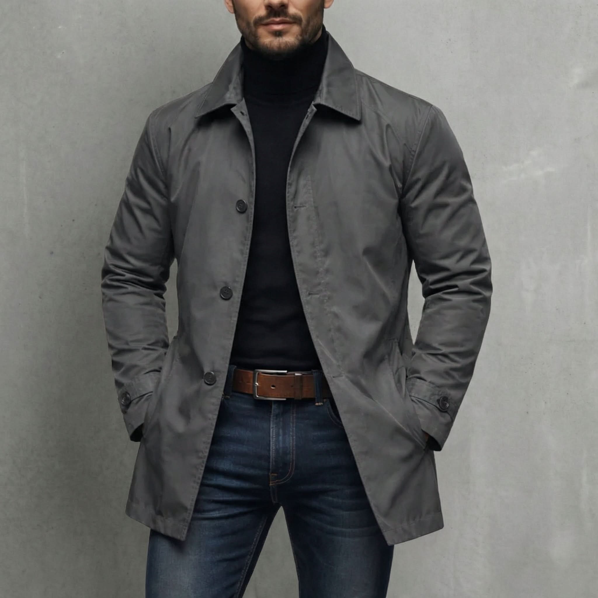 Men's Collared Button-Front Car Coat