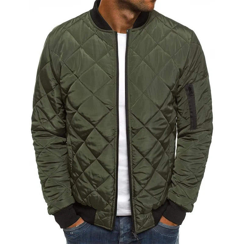 Men's Diamond Quilted Zip Bomber Jacket