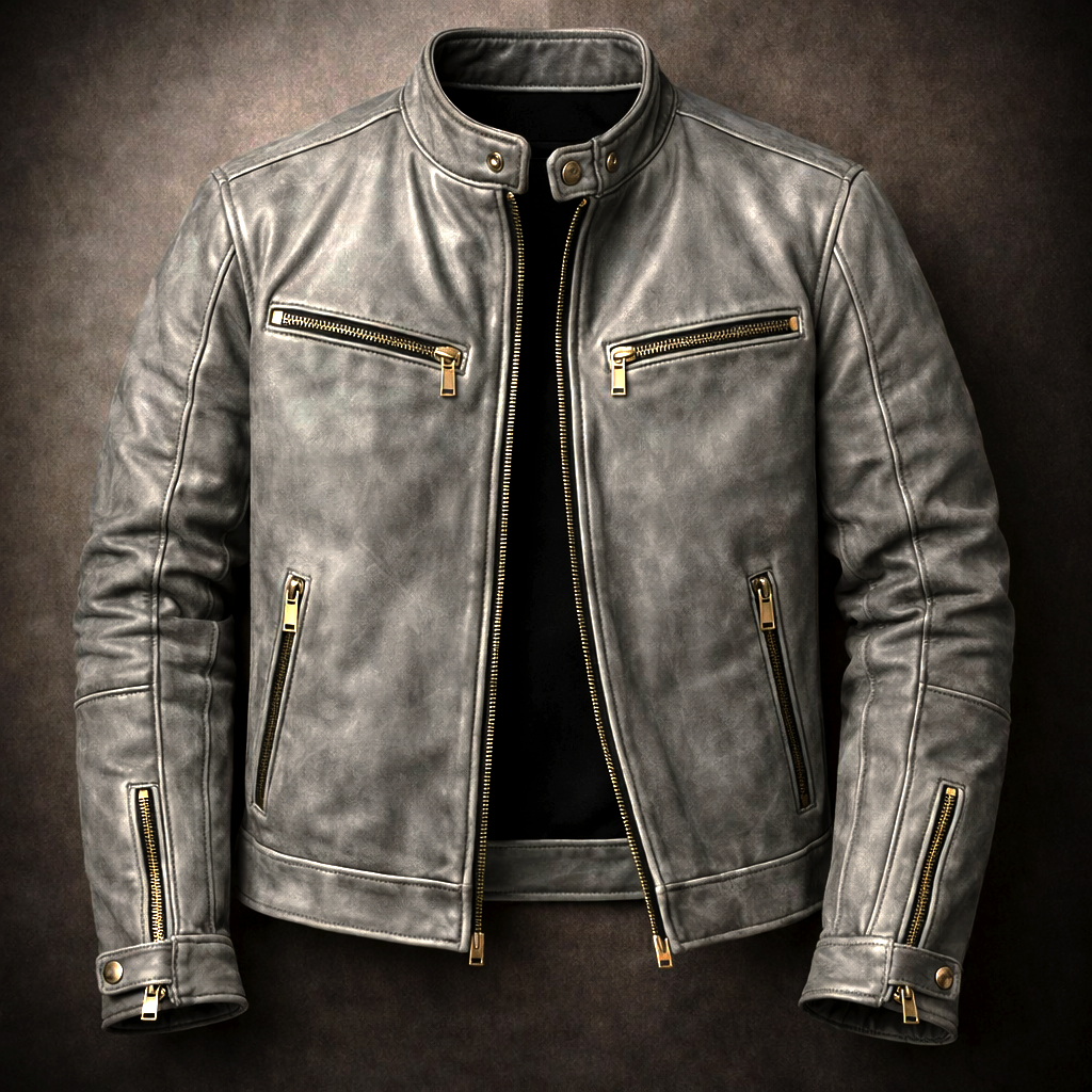 Men's Distressed Faux Leather Zip Moto Jacket