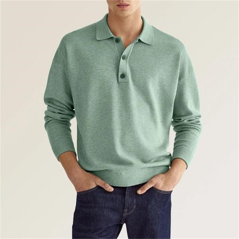 Men's Long Sleeve Knit Collared Polo