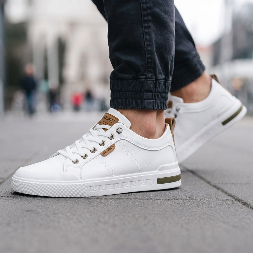 Men's Low Top Lace-Up Faux Leather Sneakers