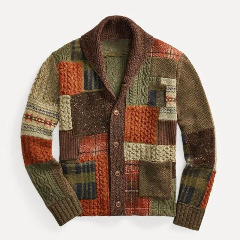 Men's Patchwork Shawl Collar Knit Cardigan
