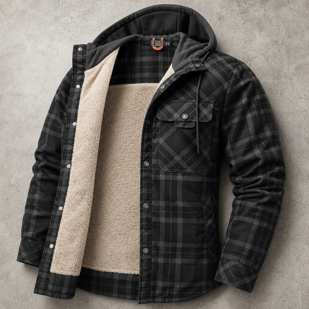 Men's Plaid Sherpa Lined Hooded Jacket