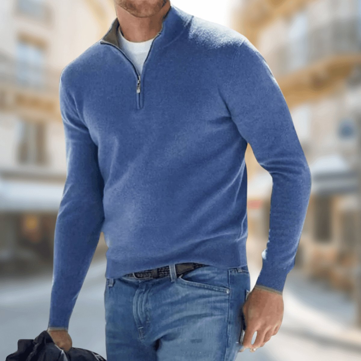 Men's Quarter-Zip Fine-Knit Mock Neck Sweater