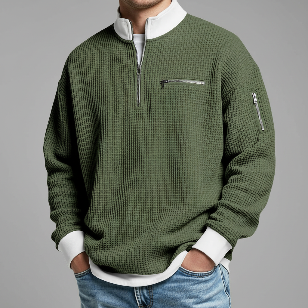 Men's Quarter Zip Waffle Knit Sweater