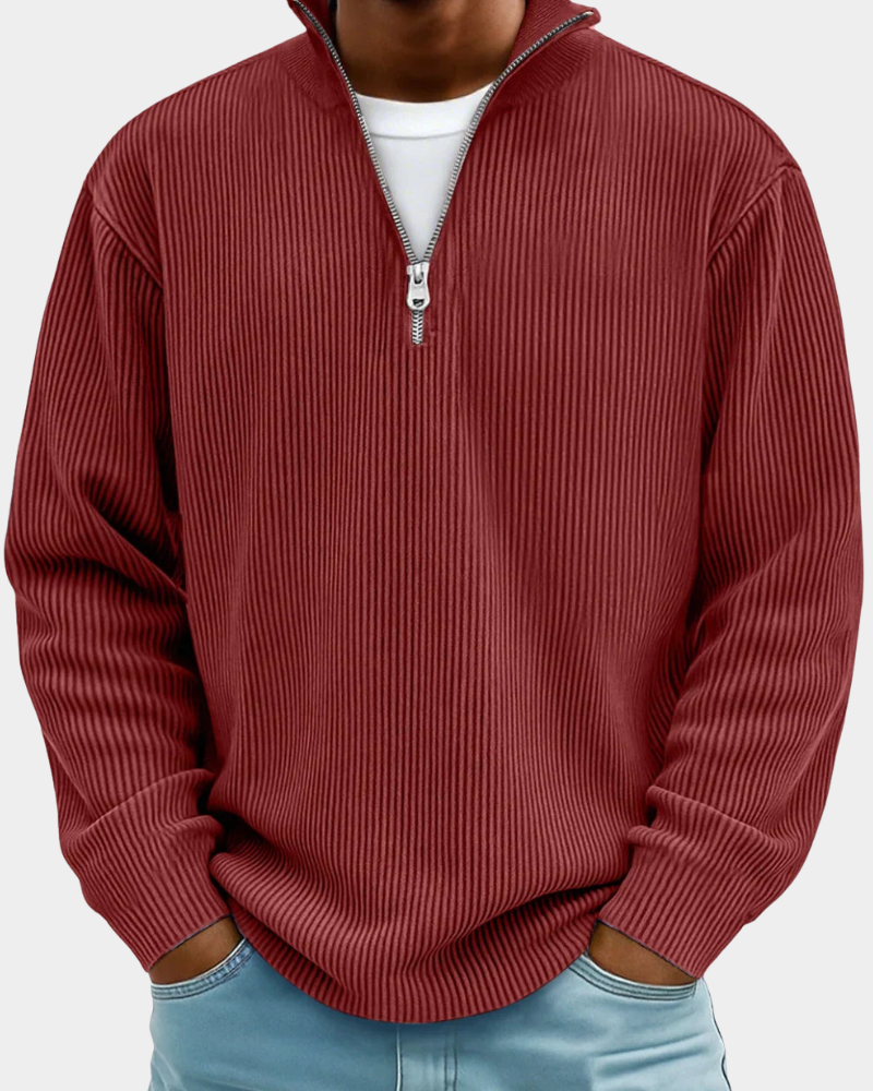Men's Ribbed Half Zip Mock Neck Sweater