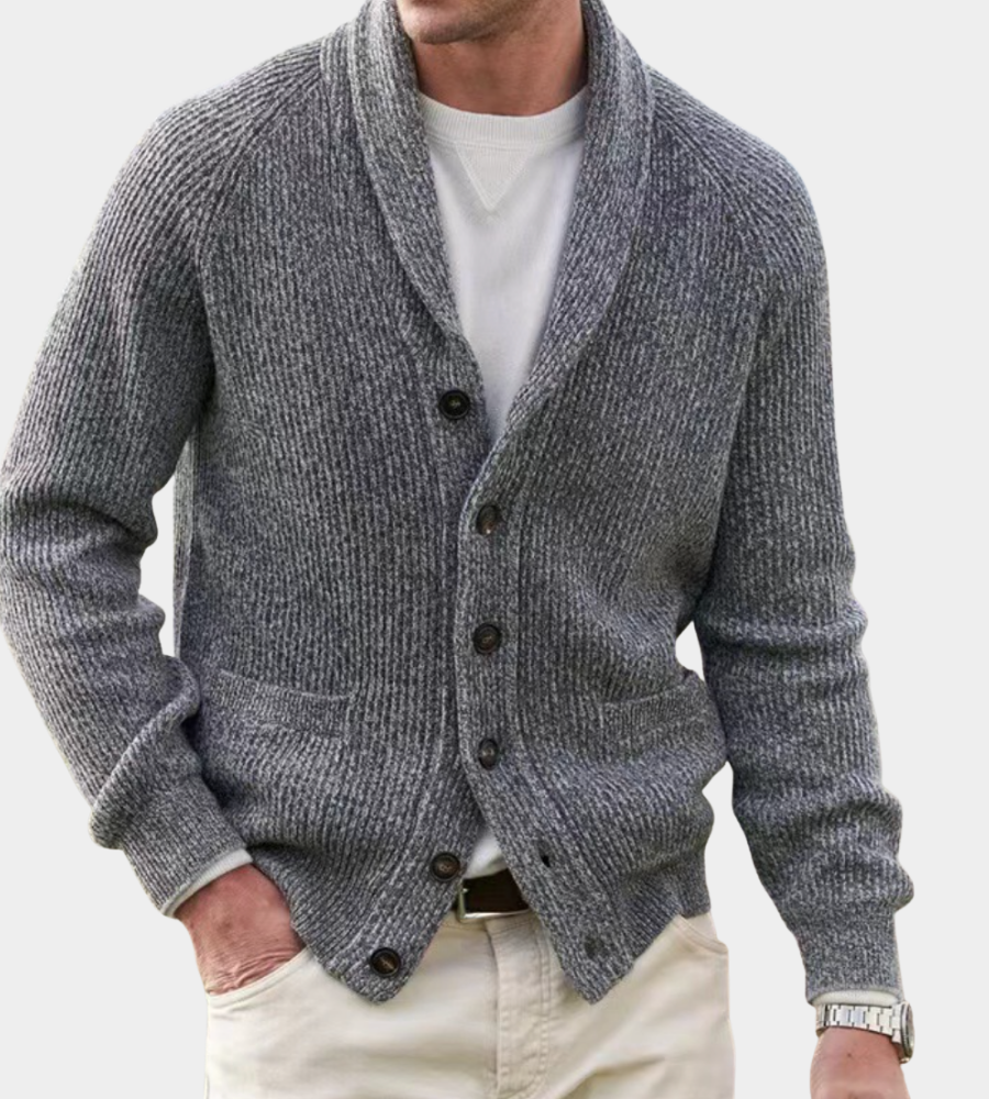 Men's Ribbed Shawl Collar Button Cardigan