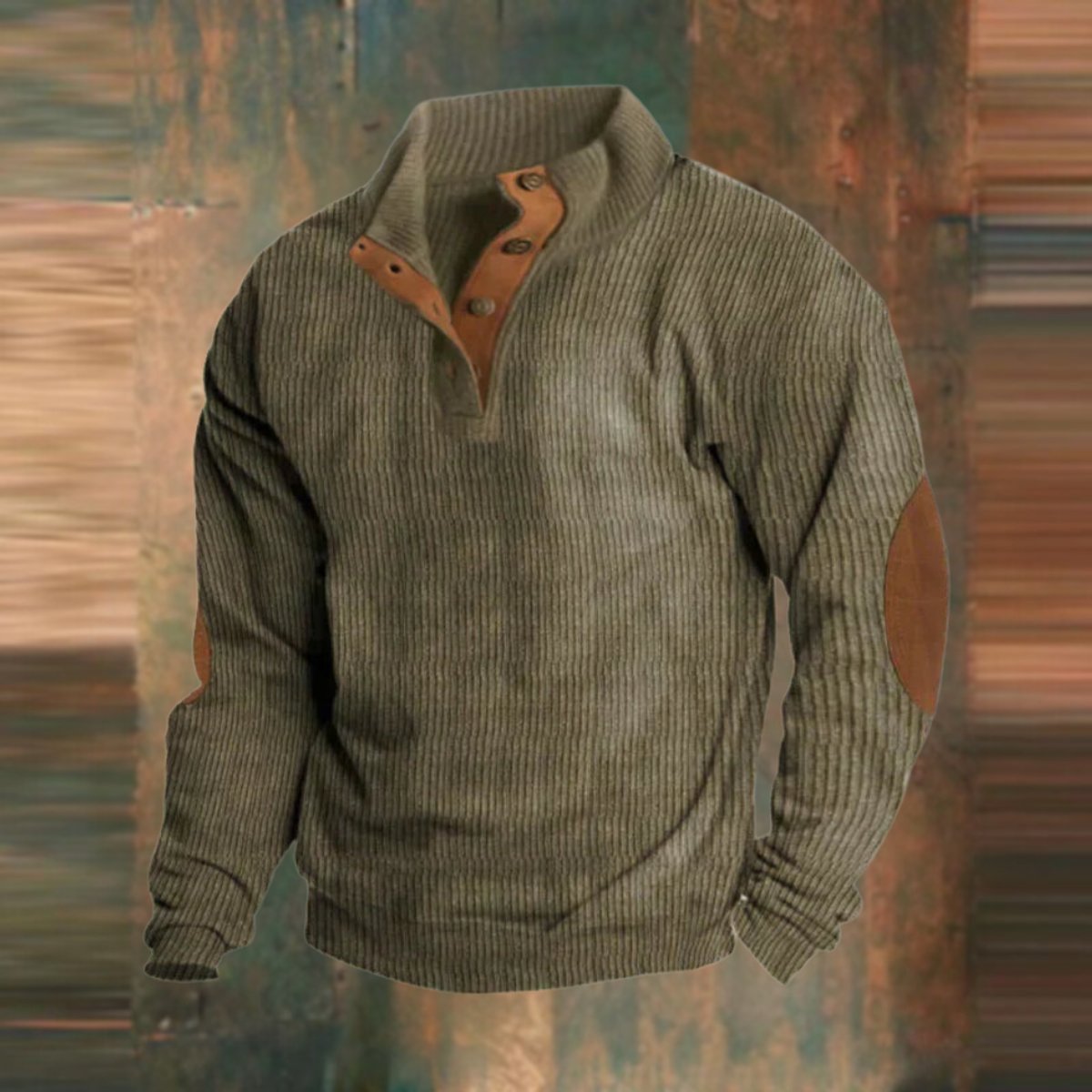 Men's Ribbed Stand Collar Elbow Patch Sweater