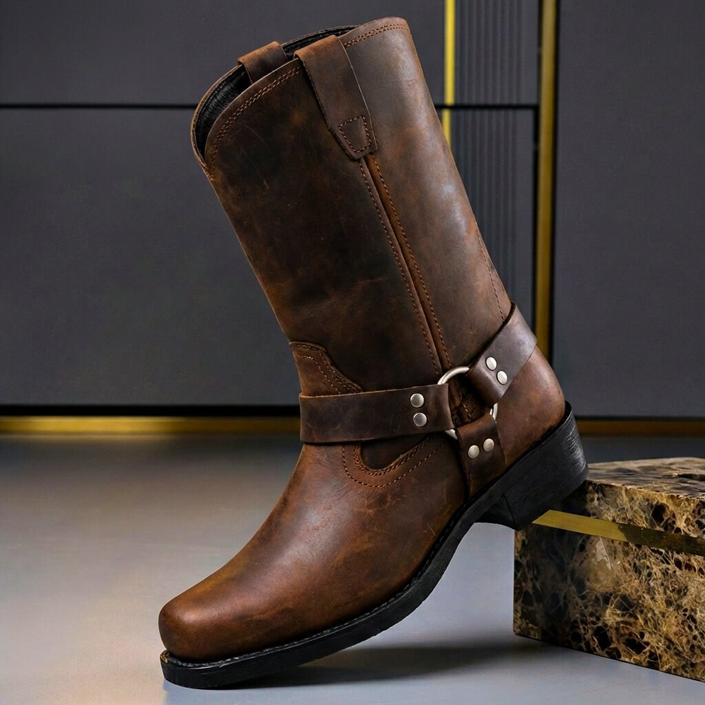Men's Square Toe Harness Mid-Calf Boots
