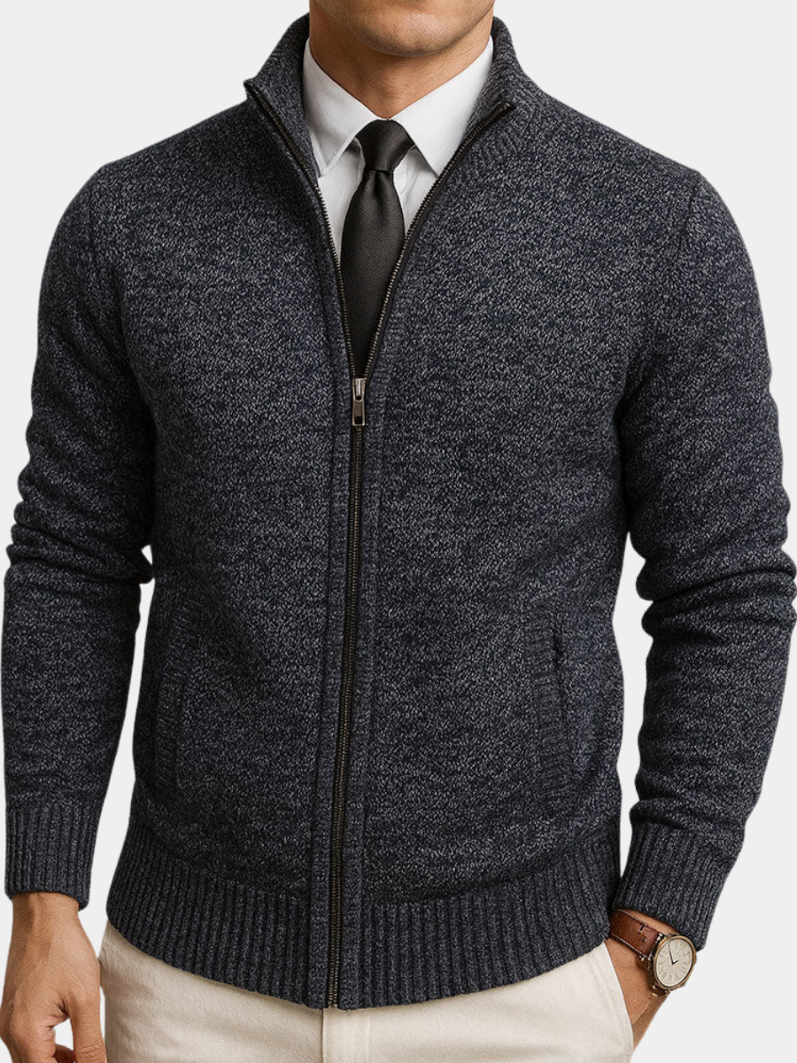 Men's Stand Collar Zip Front Knit Cardigan
