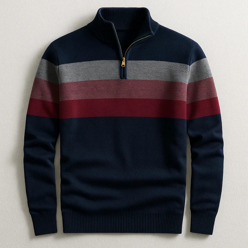 Men's Striped Quarter Zip Knit Sweater
