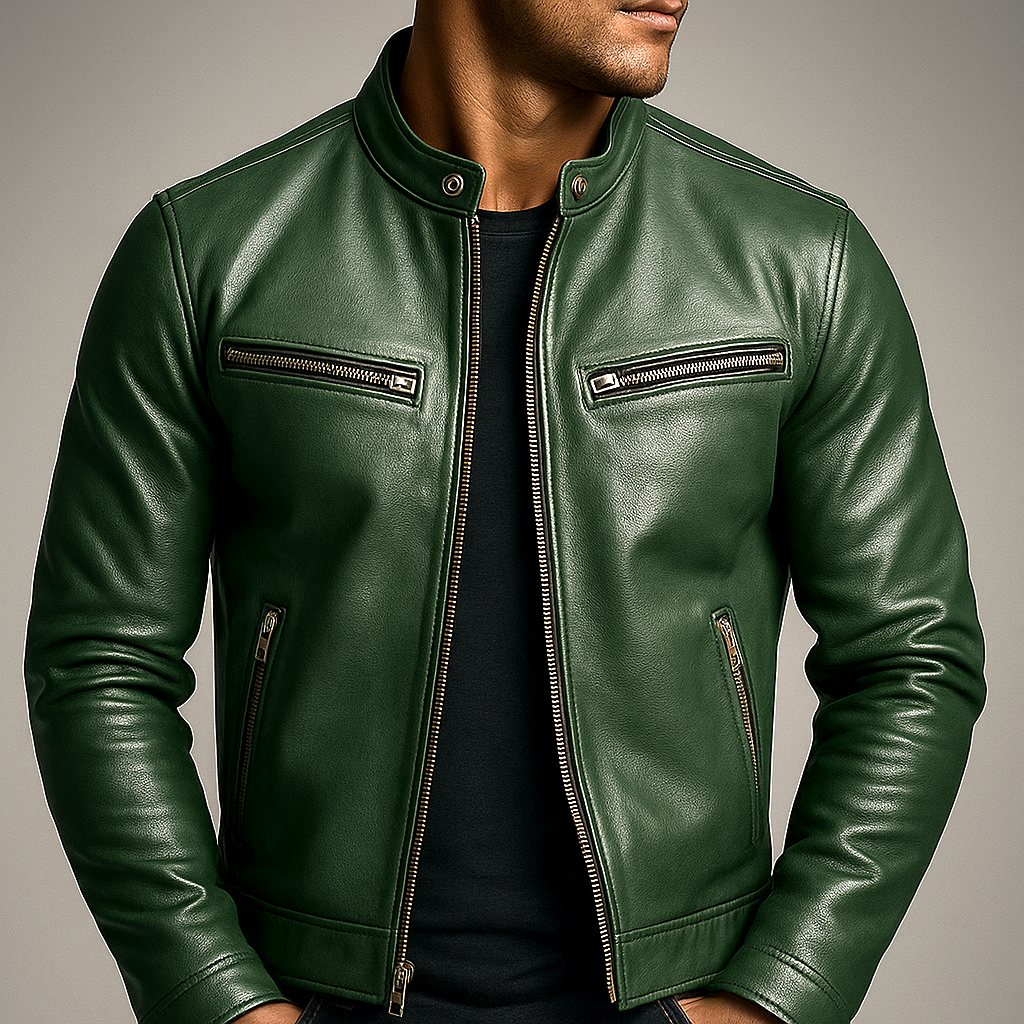 Men's Zip-Front Faux Leather Moto Jacket