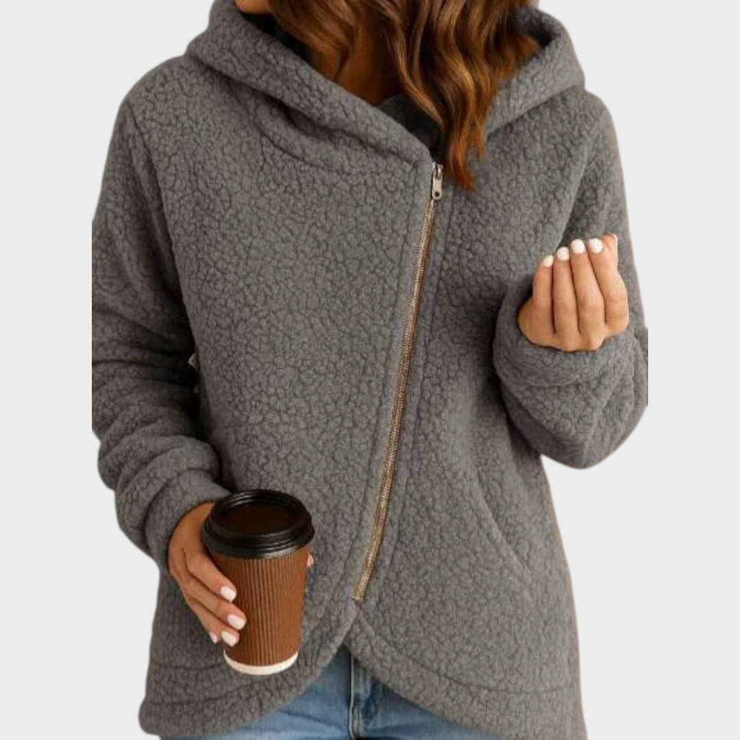 Women's Asymmetric Zip Hooded Sherpa Jacket