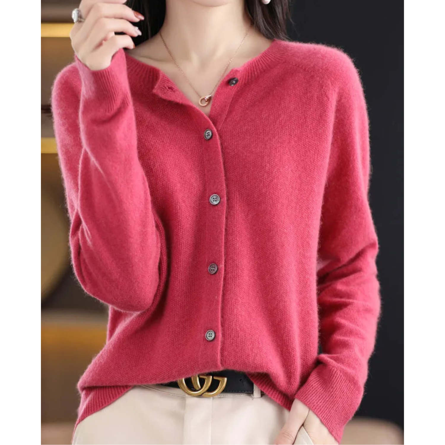 Women's Button-Front Crewneck Knit Cardigan