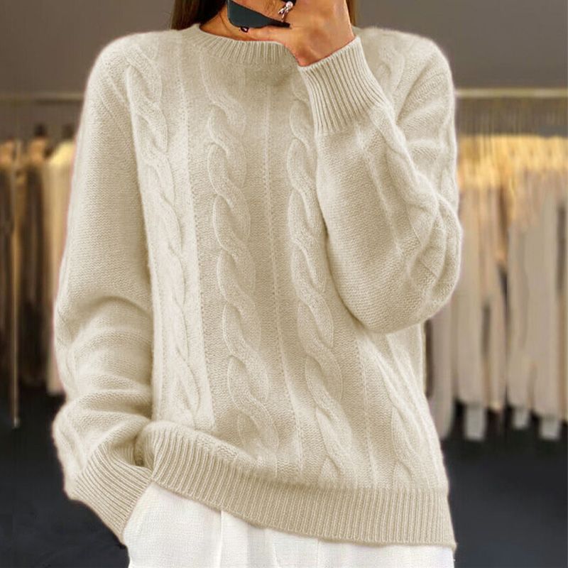 Women's Cable Knit Crewneck Wool-Look Sweater