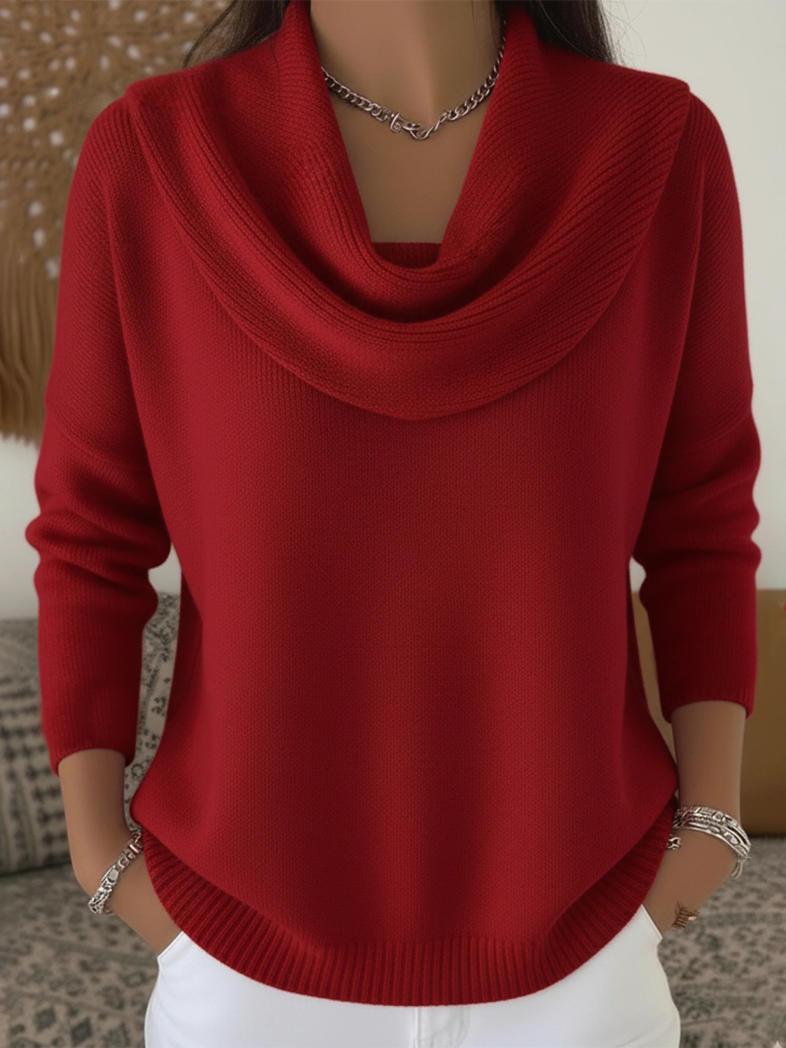 Women's Cowl Neck Long Sleeve Knit Sweater