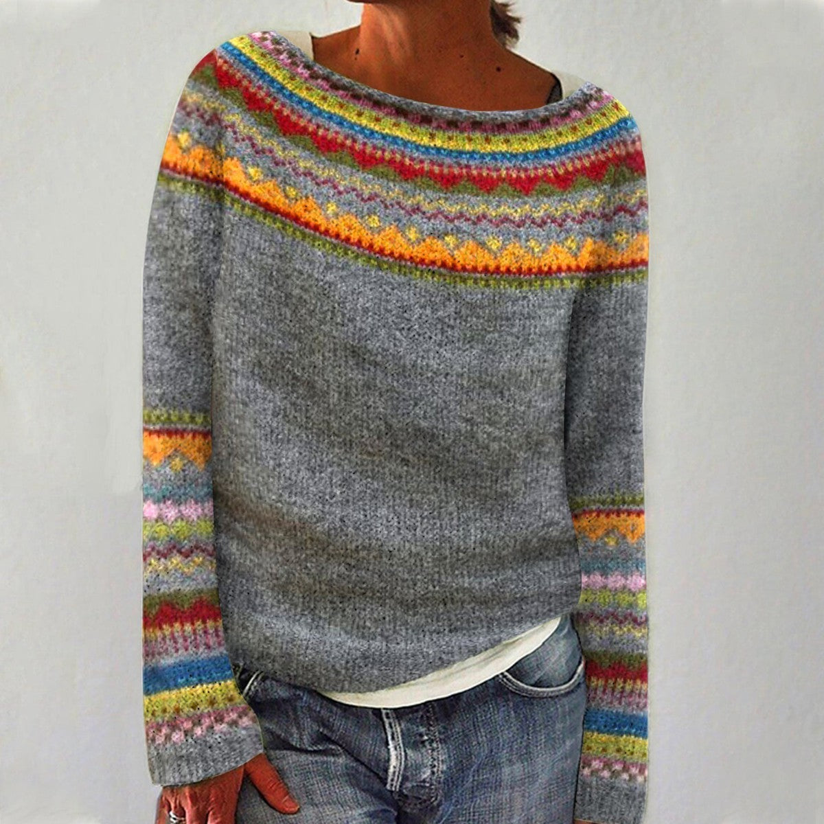 Women's Fair Isle Yoke Boat Neck Sweater