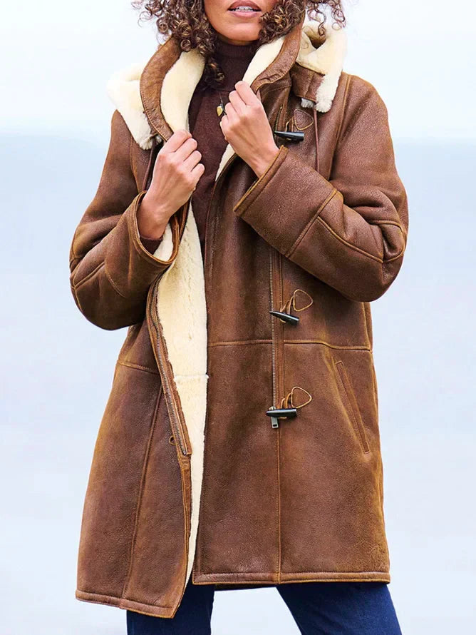 Women's Faux Shearling Toggle Longline Coat