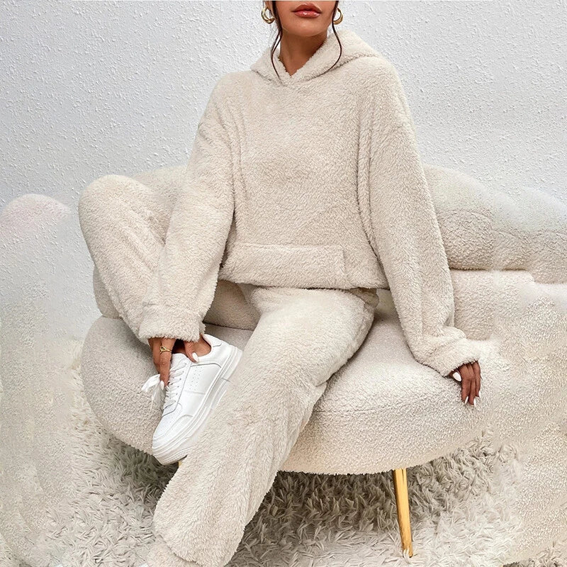 Women's Hooded Fleece Wide Leg Lounge Set
