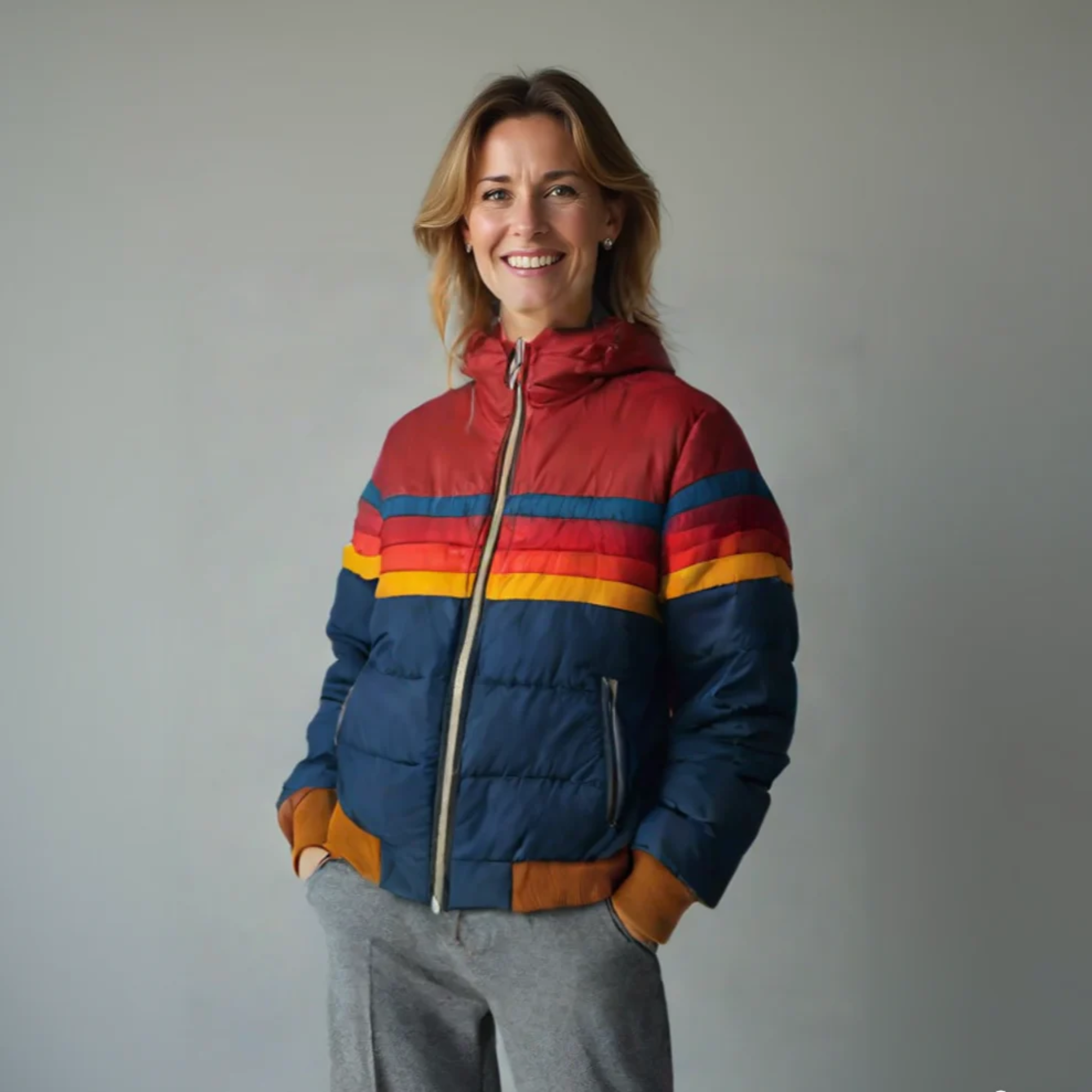 Women's Hooded Striped Puffer Jacket