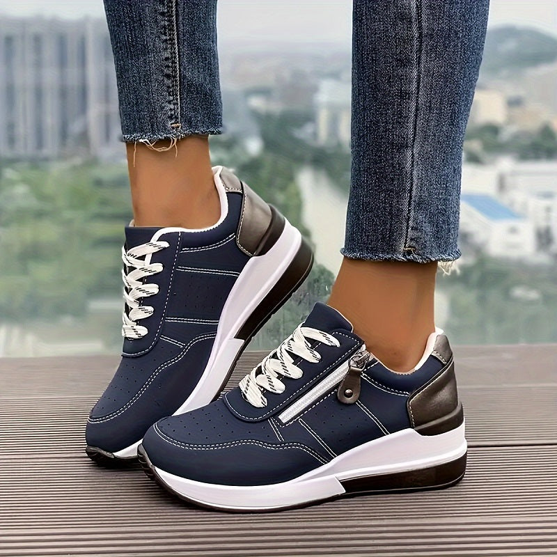 Women's Lace-Up Side Zip Wedge Sneakers