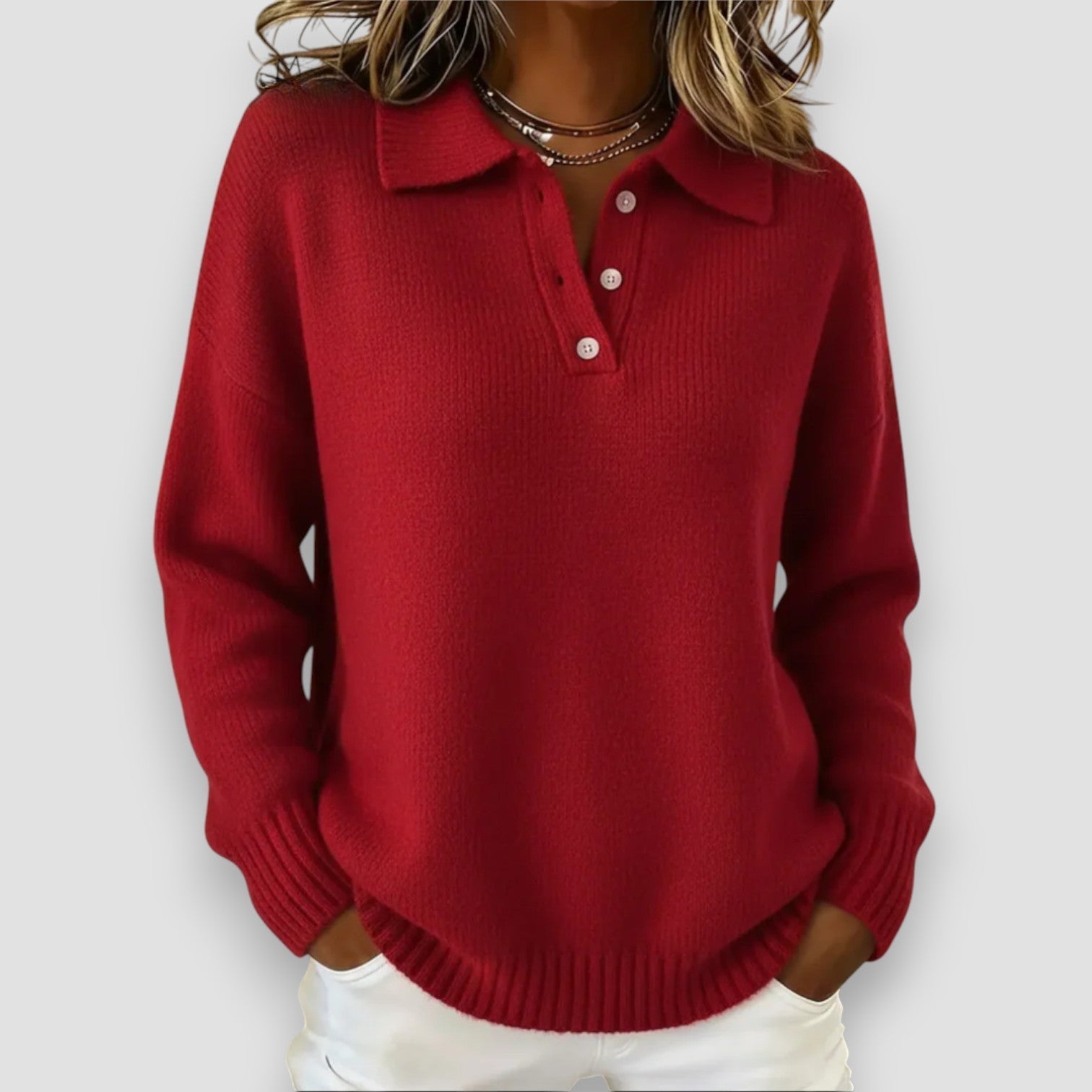 Women's Long Sleeve Polo Collar Knit Sweater