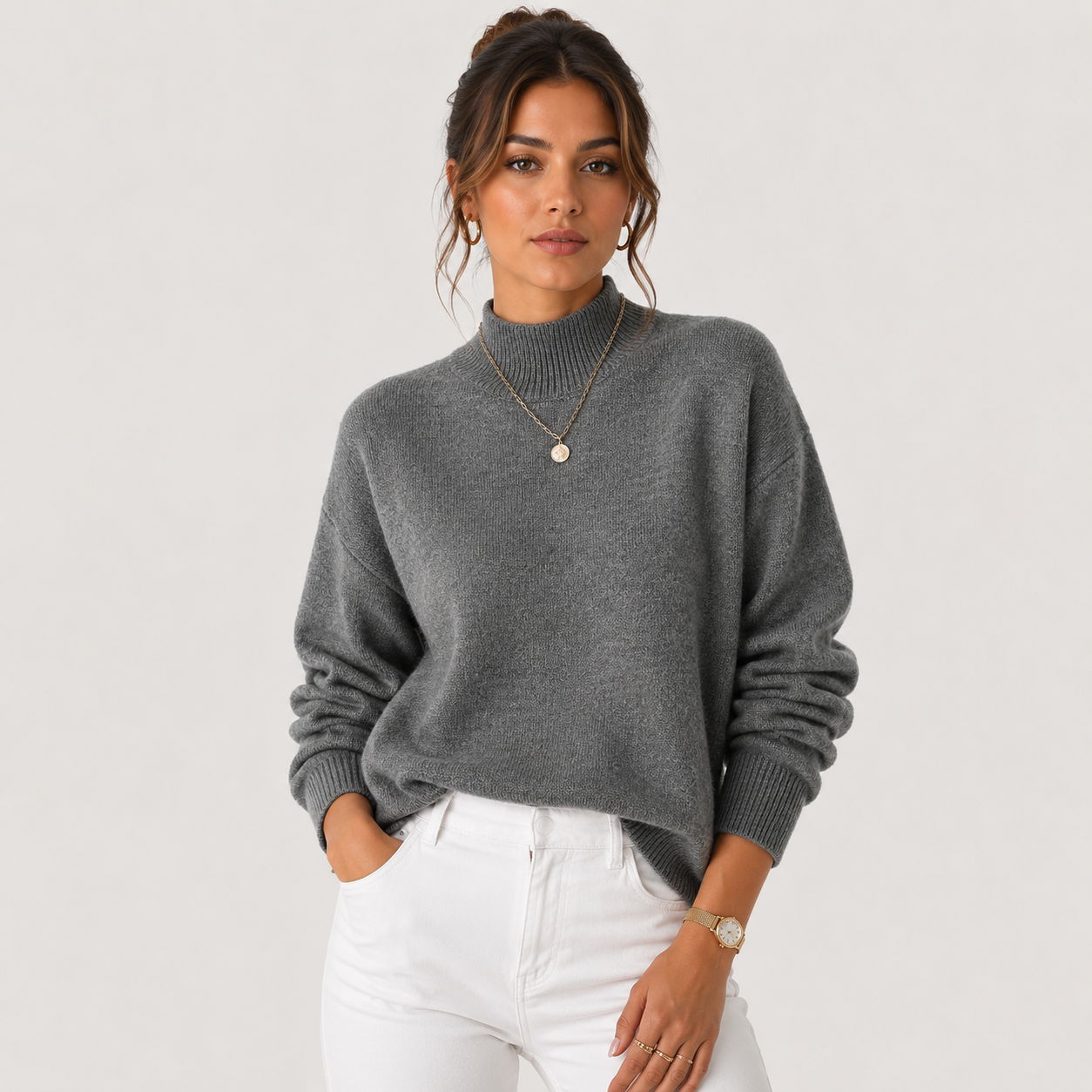 Women's Mock Neck Drop Shoulder Knit Sweater
