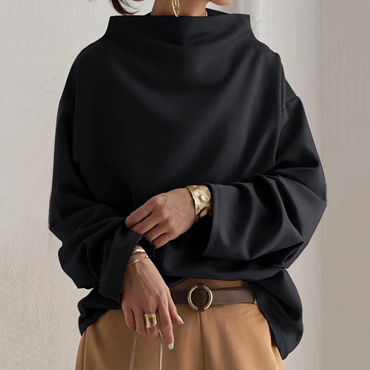Women's Mock Neck Drop Shoulder Top