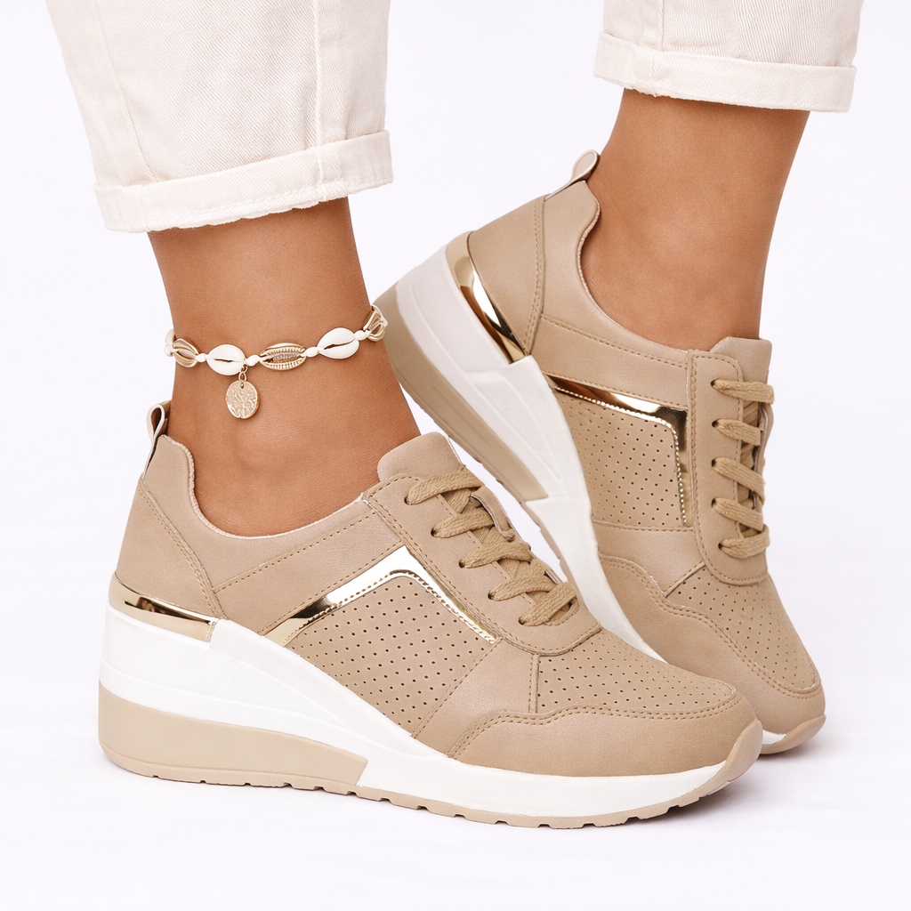 Women's Perforated Lace-Up Wedge Sneakers