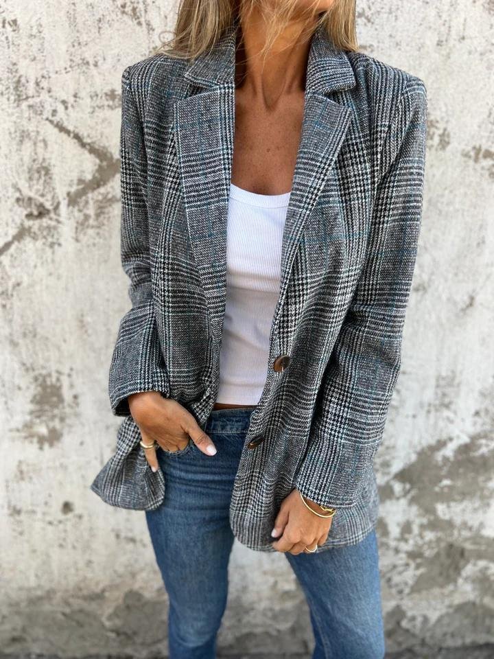 Women's Plaid Notch Lapel Button Blazer