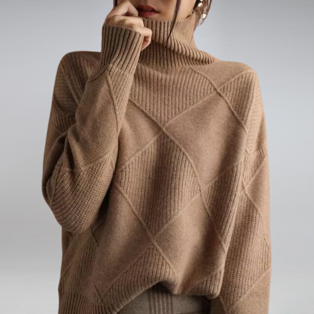 Women's Relaxed Diamond Knit Turtleneck Sweater
