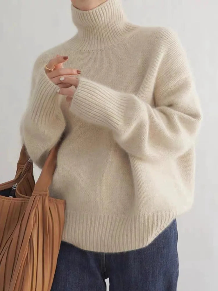 Women's Relaxed Ribbed Turtleneck Sweater