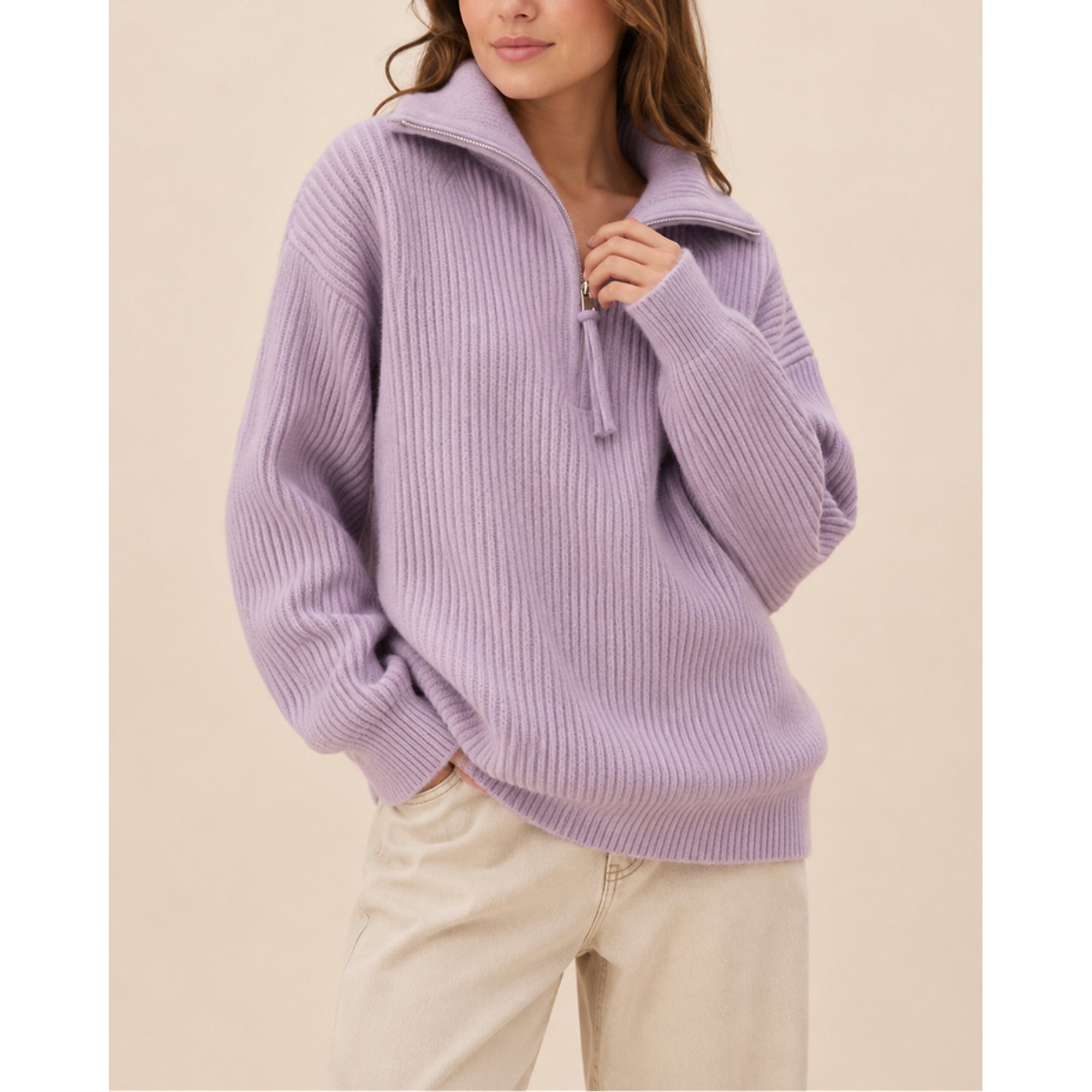 Women's Ribbed Quarter Zip Oversized Sweater