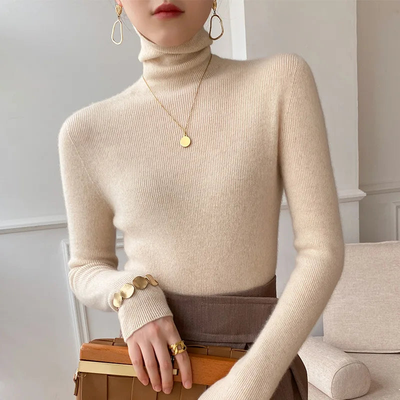Women's Ribbed Slim Fit Turtleneck Sweater
