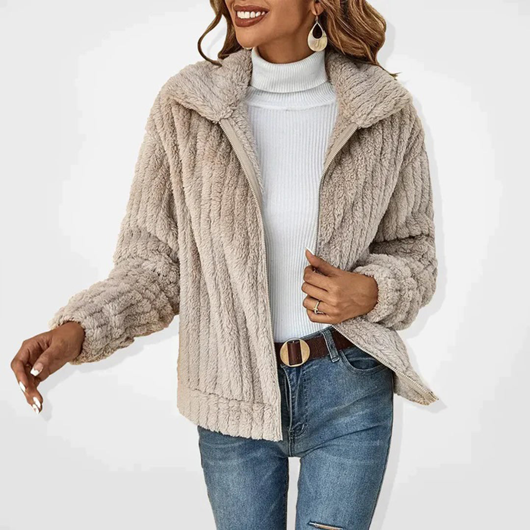 Women's Ribbed Textured Fleece Zip Jacket