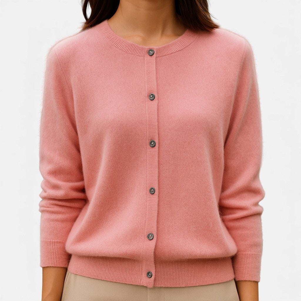 Women's Round Neck Button-Front Knit Cardigan