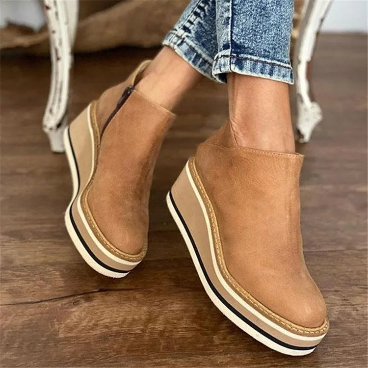 Women's Side Zip Platform Wedge Ankle Boots