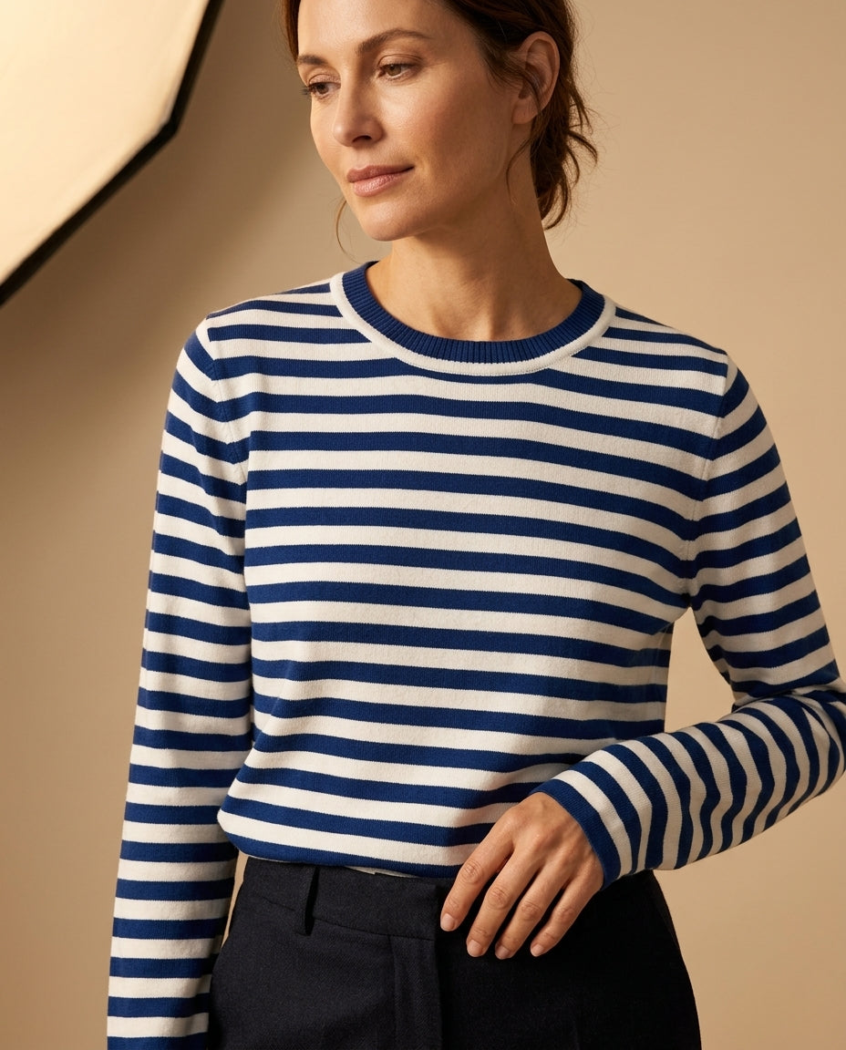 Women's Striped Crew Neck Cotton Sweater