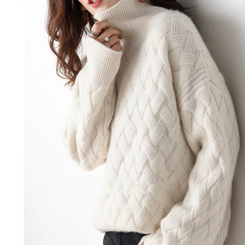 Women's Textured Basketweave Turtleneck Sweater