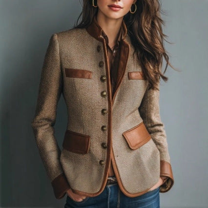 Women's Tweed Stand Collar Button-Front Jacket
